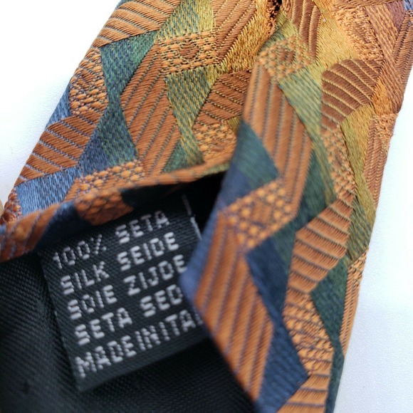 Holley's Abstract Design Multicolor Orange Blue 100% Seta Silk Neck Tie Quality - Picture 4 of 6